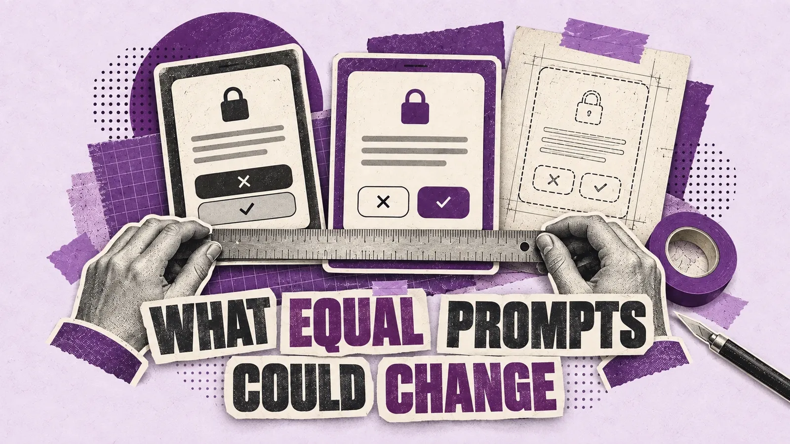 Two consent-window frames are aligned using a pending paper template, representing a limited redesign toward equal treatment. Headline: What equal prompts could change