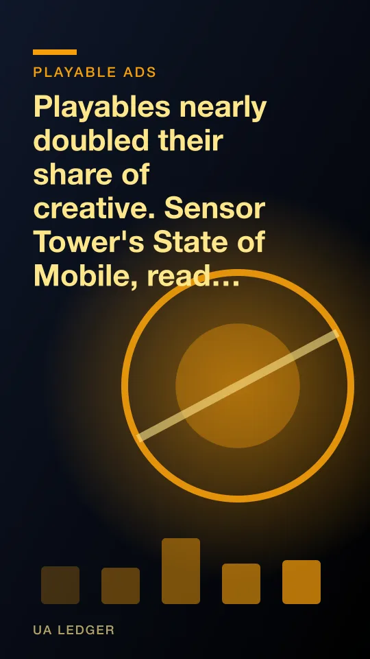 Abstract illustration of two overlapping creative formats, one static and one interactive, with a growth arrow