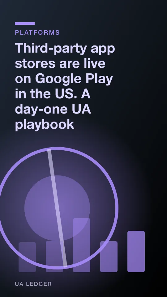 An abstract row of storefront icons on a phone screen, one highlighted among several