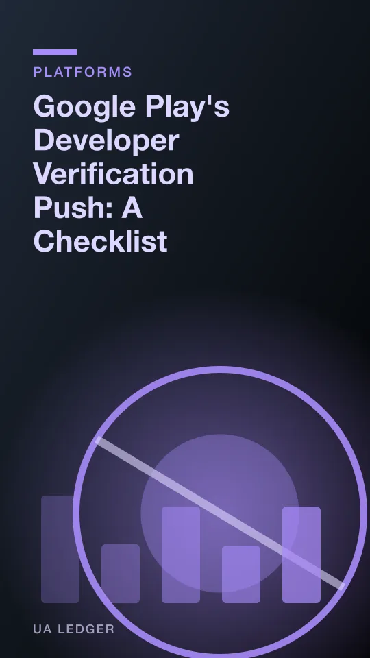 Abstract identity badge overlapping a grid of app icons