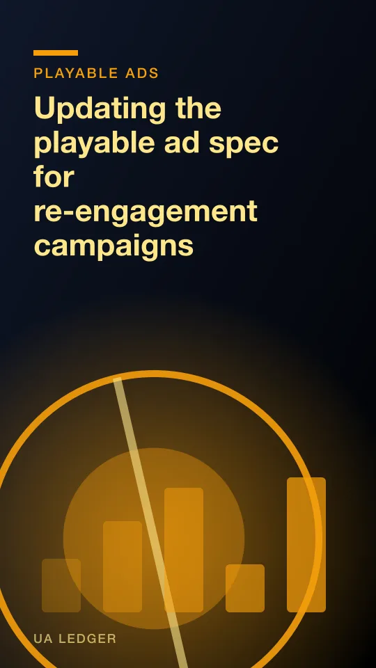 Abstract wireframe of a playable ad end card with layered call-to-action states