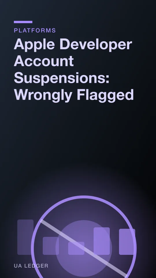 Abstract editorial illustration of a padlocked app icon with a frozen revenue meter beside it