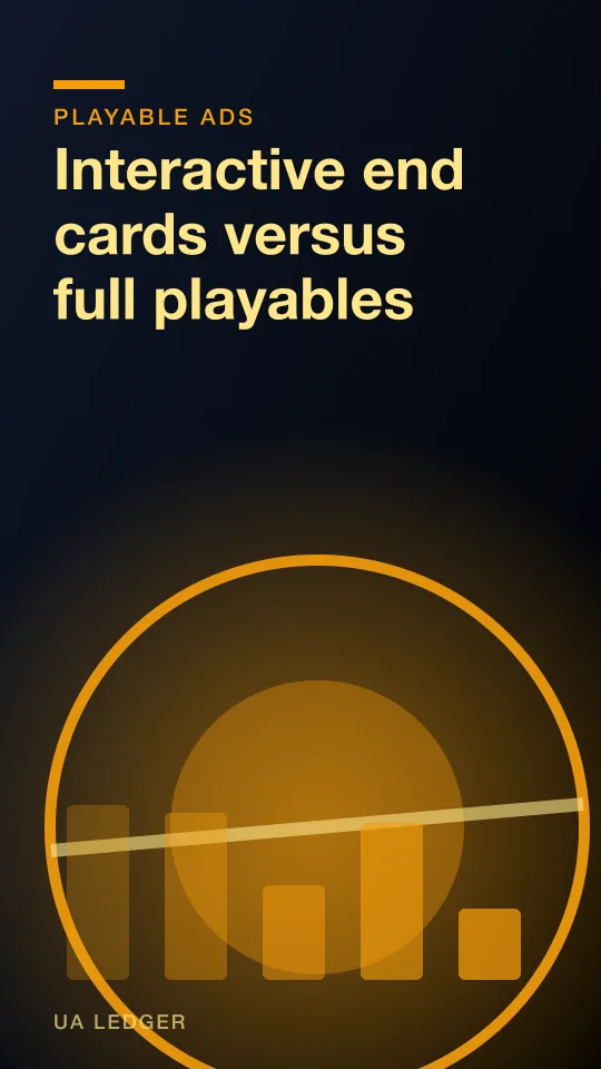 A split screen showing a short interactive end card panel next to a full multi-screen playable flow