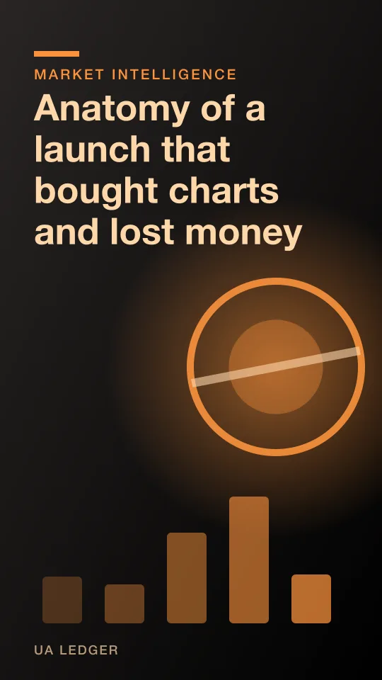 An editorial collage of a download chart with one title rocketing to the top while a stack of coins beneath it drains away.