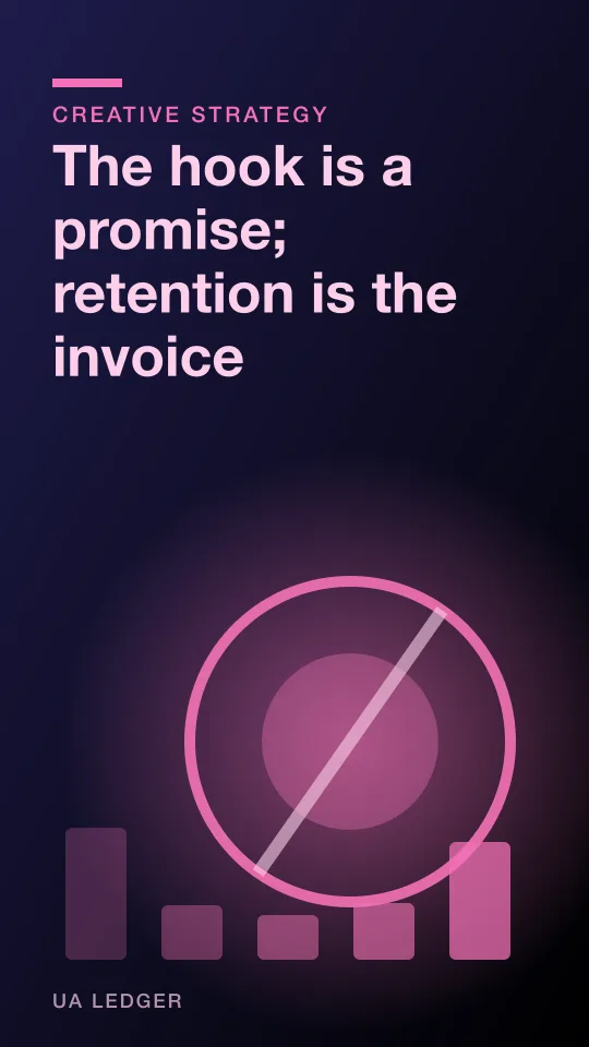 An editorial collage of a torn ad frame overlapping a paper invoice, with a game tutorial screen showing through the tear.