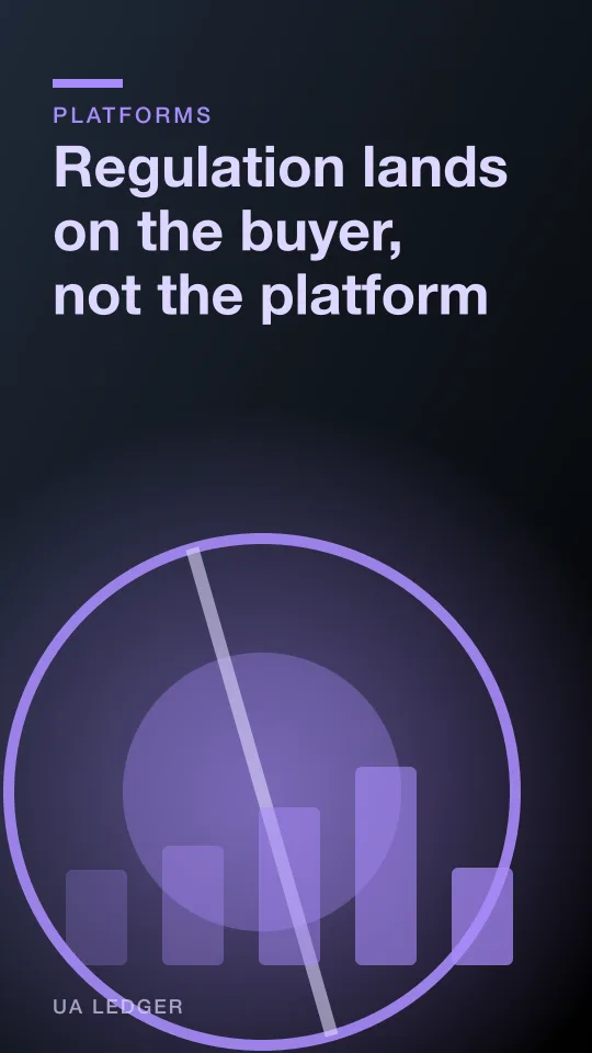 Editorial collage of a courtroom gavel, a cascading set of invoices, and an app store icon casting a long shadow over a small studio.