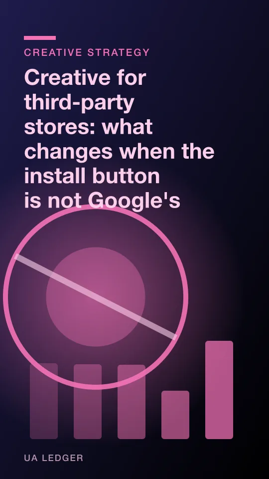 An abstract set of app icons arranged like competing shop windows on a single street