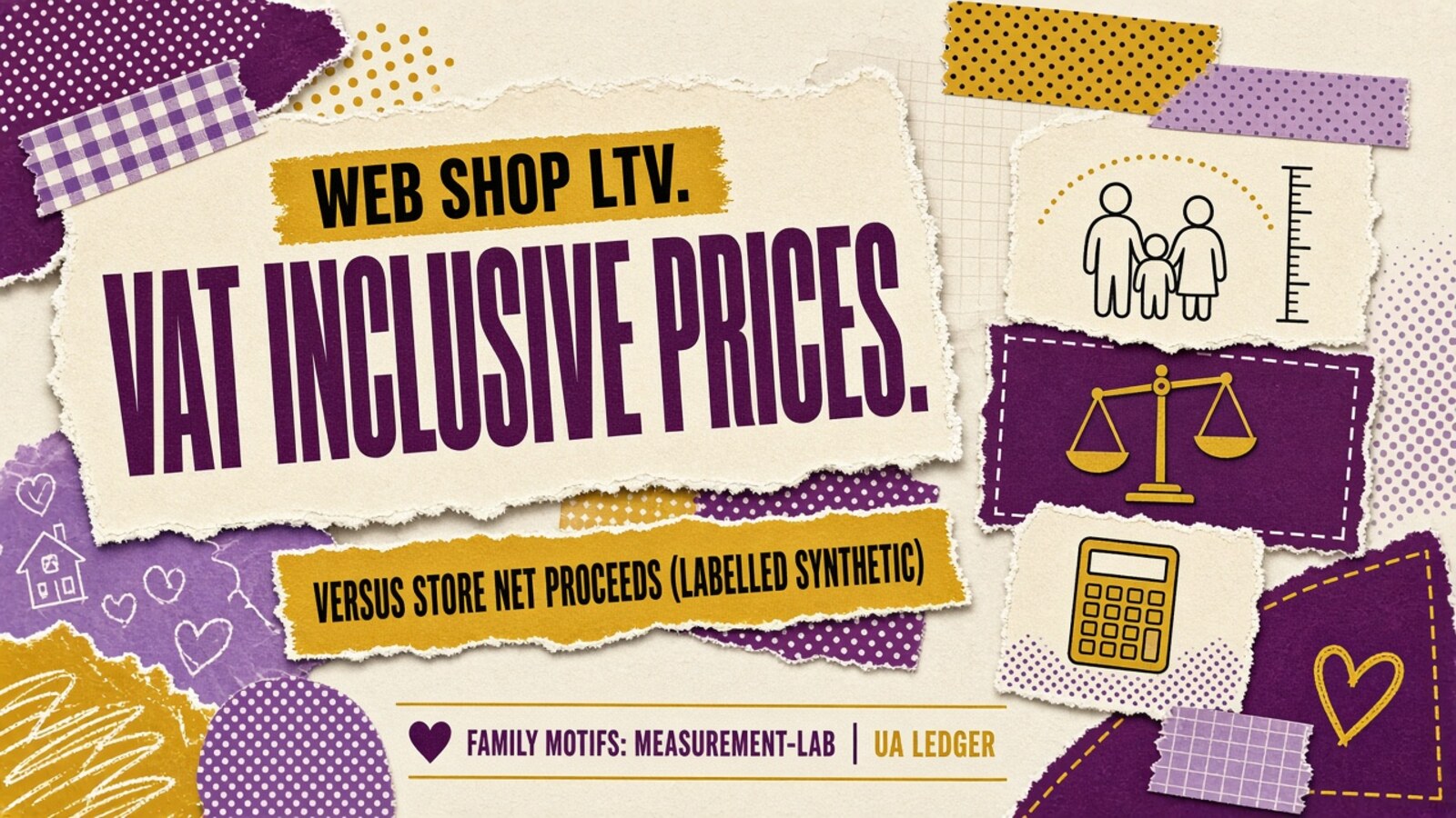 Web-shop LTV with VAT-inclusive prices versus store net proceeds (labelled synthetic)