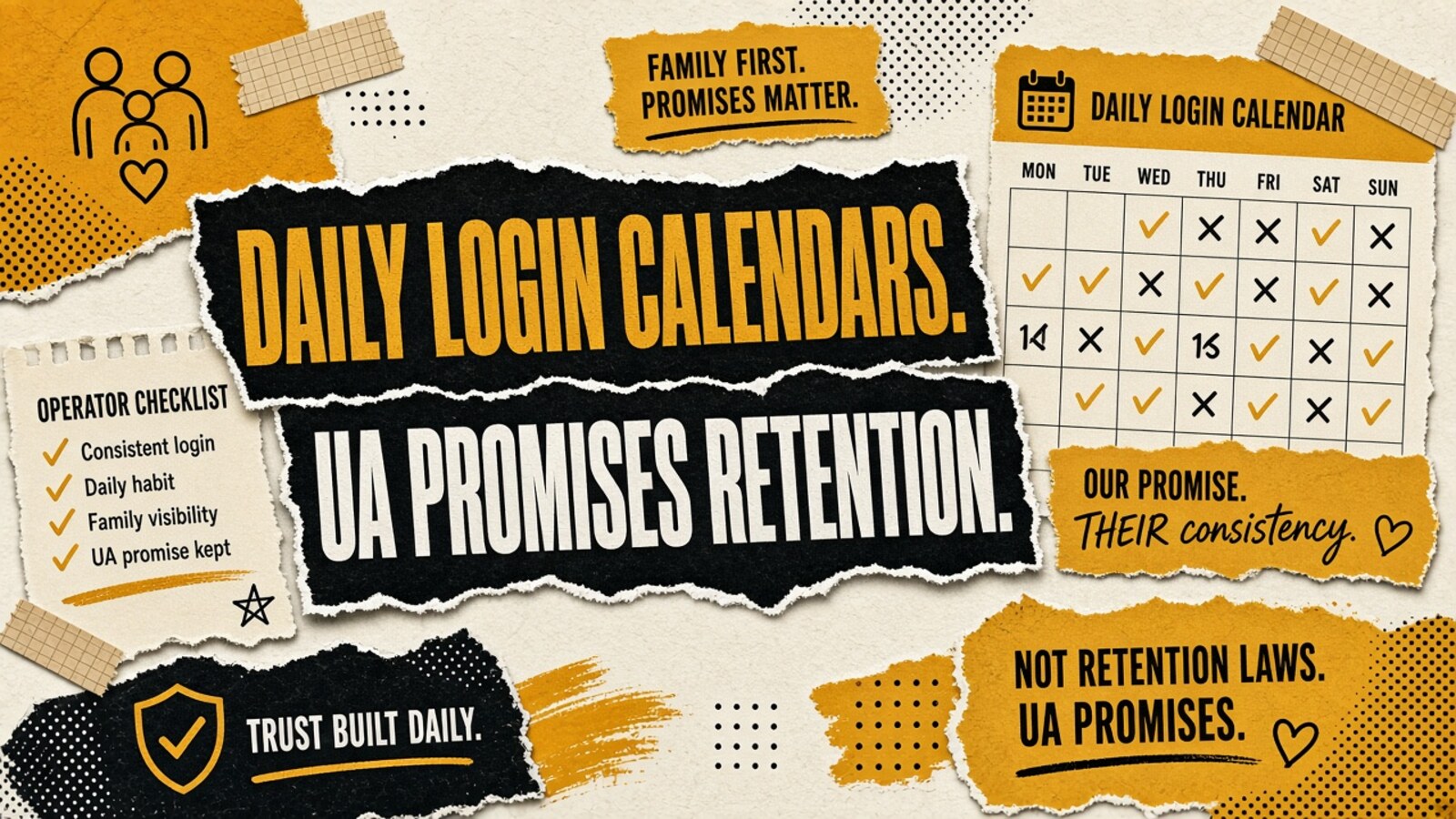 Daily-login calendars as UA promises, not retention laws